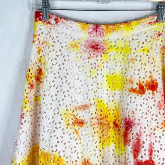 Ann Taylor Size 6 Skirt Maisie Daisy Tie Dye Handmade Yellow Red Eyelet 546‎ - Picture 3 of 11
